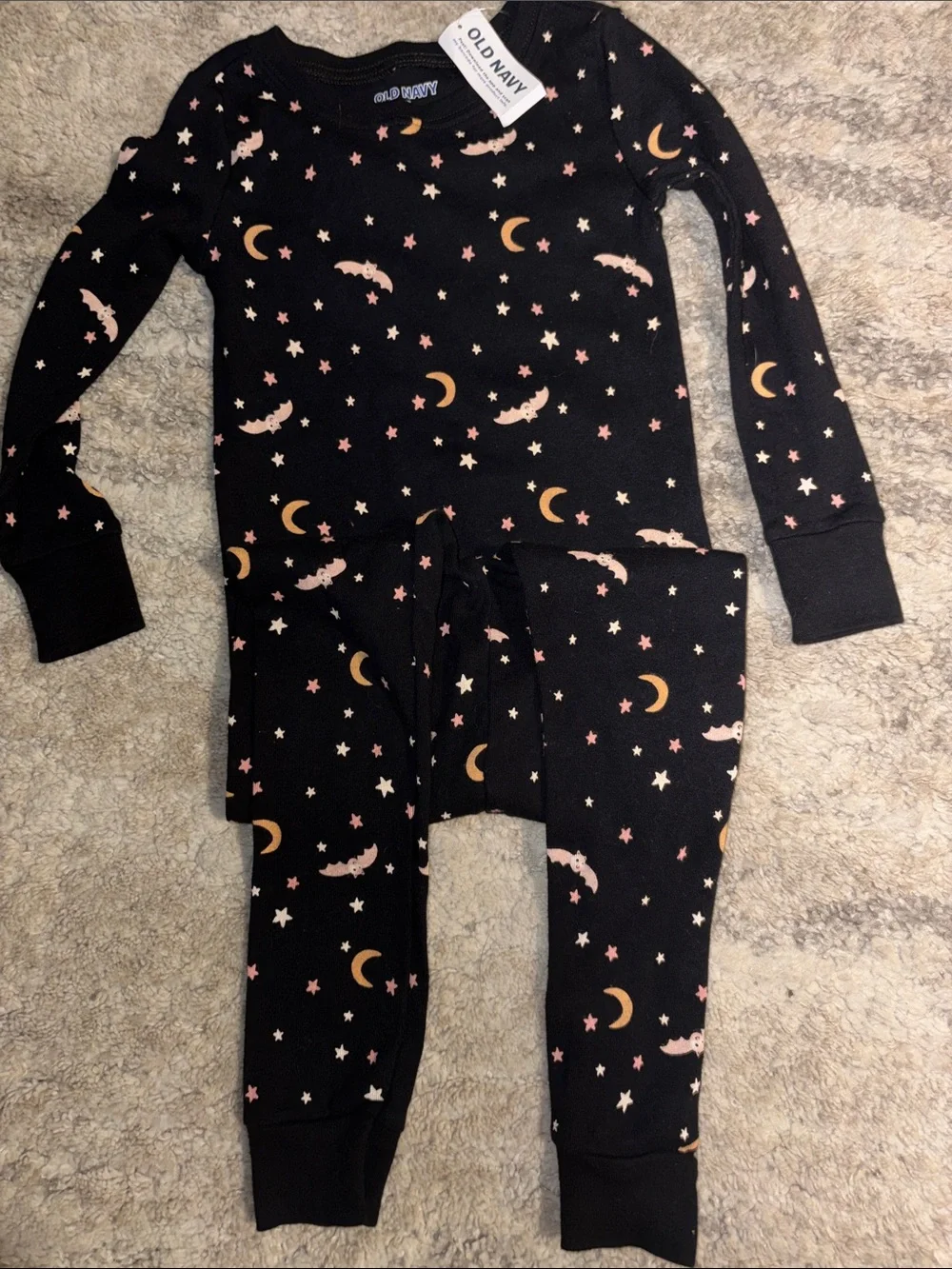 3/$20! Old Navy Black Moon & Star holiday Kids Pajama Set Halloween bat girls 3t